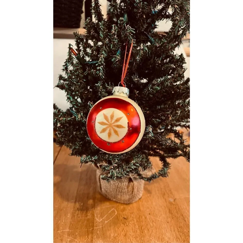 Vintage Christmas Ornament Flower Motifs On Red
